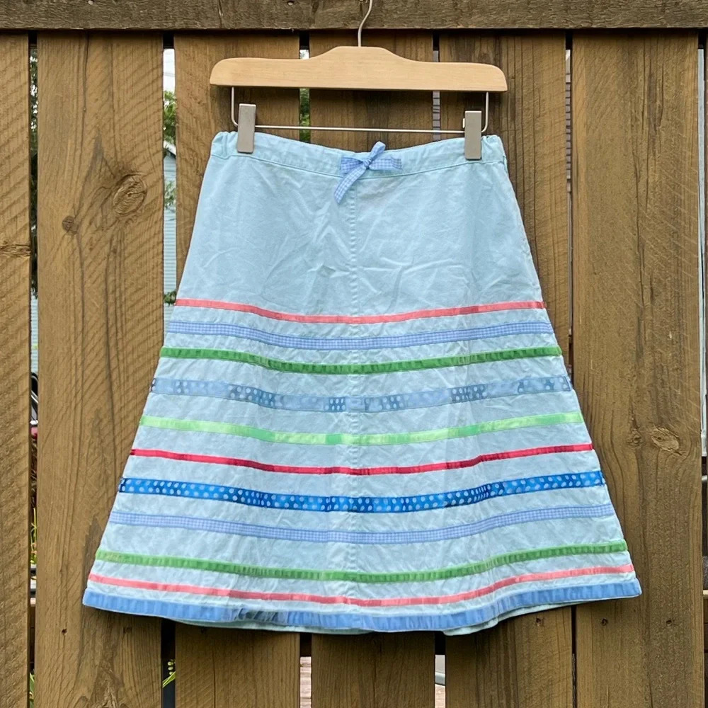 Mini Boden Light Blue Cotton Ribbon Skirt Girls Size 11-12Y